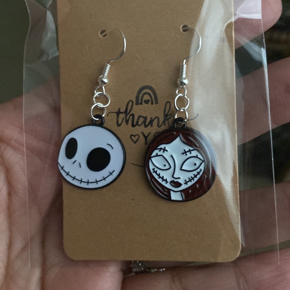 The Nightmare Before Christmas Jack and Sally earrings.